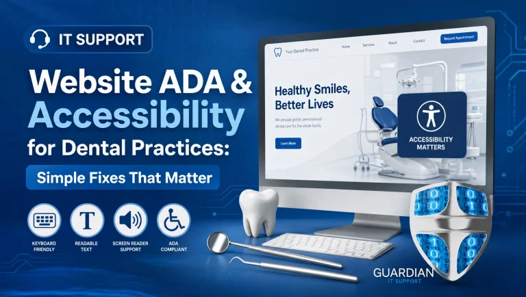 Accessible dental website ADA compliance in action: a Houston dental practice site with clear headings, strong color contrast, and keyboard-friendly appointment forms.