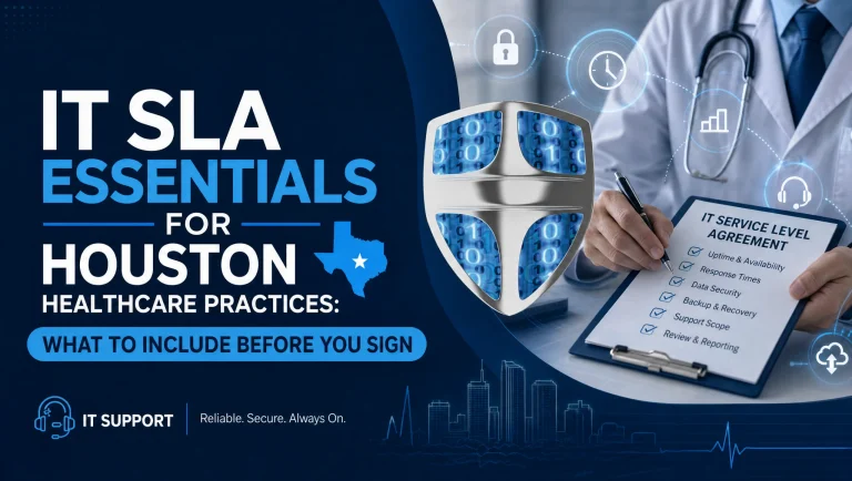 IT support SLA Houston healthcare checklist review: response times, uptime guarantees, penalties, and security responsibilities