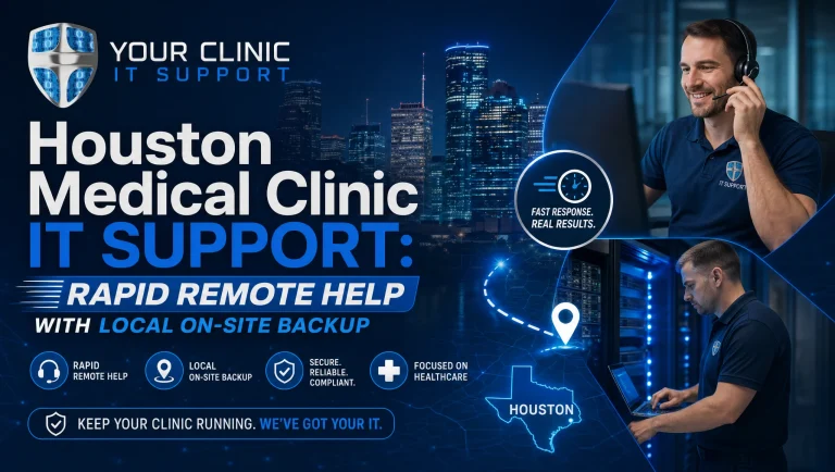Houston medical IT support providing rapid remote help for a clinic, with local on-site backup available